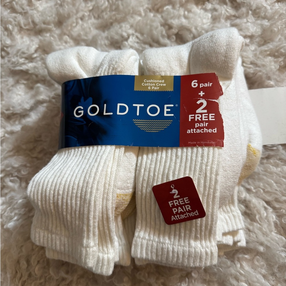 Gold Toe Men's Cushioned White Crew Socks - 6+2 Pack